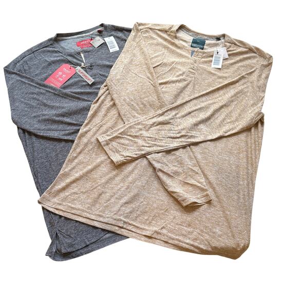 Lot of 2 nwt Bruno Milano Supersoft Henley Shirts – Gray & Eye Beige Men’s Large - Picture 1 of 9